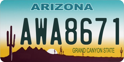AZ license plate AWA8671