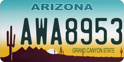 AZ license plate AWA8953