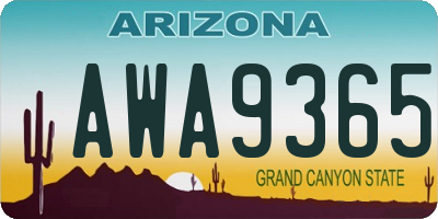 AZ license plate AWA9365