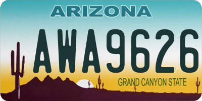 AZ license plate AWA9626