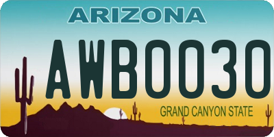 AZ license plate AWB0030