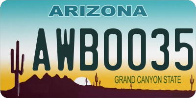 AZ license plate AWB0035