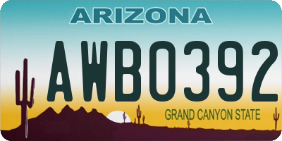 AZ license plate AWB0392