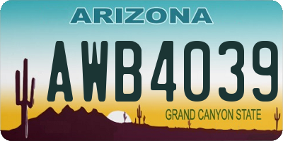 AZ license plate AWB4039