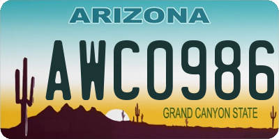 AZ license plate AWC0986