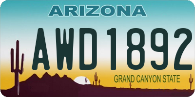 AZ license plate AWD1892