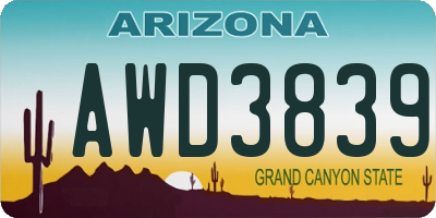 AZ license plate AWD3839
