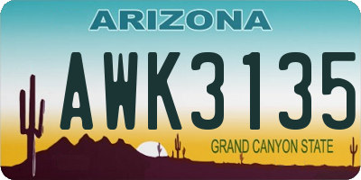 AZ license plate AWK3135