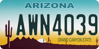 AZ license plate AWN4039