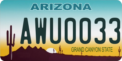 AZ license plate AWU0033
