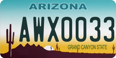 AZ license plate AWX0033