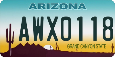 AZ license plate AWX0118