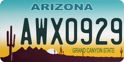 AZ license plate AWX0929