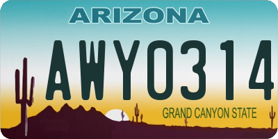 AZ license plate AWY0314