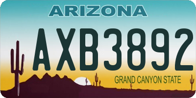AZ license plate AXB3892
