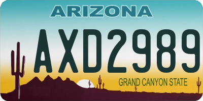AZ license plate AXD2989