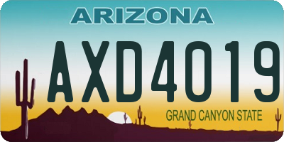AZ license plate AXD4019
