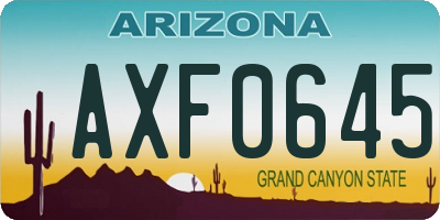 AZ license plate AXF0645