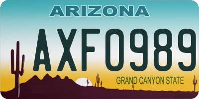 AZ license plate AXF0989