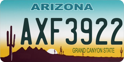AZ license plate AXF3922