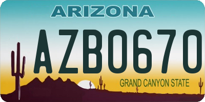AZ license plate AZB0670