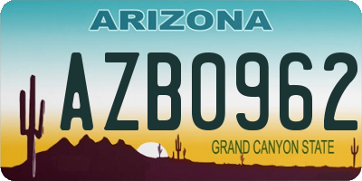 AZ license plate AZB0962