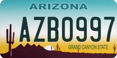 AZ license plate AZB0997