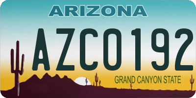 AZ license plate AZC0192