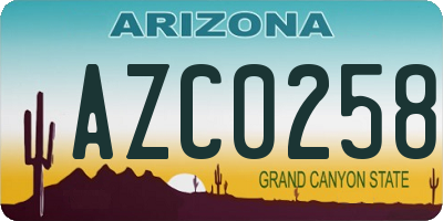 AZ license plate AZC0258