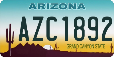 AZ license plate AZC1892