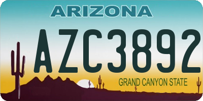 AZ license plate AZC3892