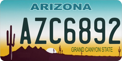 AZ license plate AZC6892
