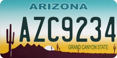 AZ license plate AZC9234