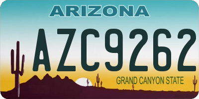 AZ license plate AZC9262