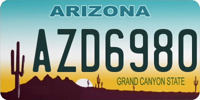 AZ license plate AZD6980
