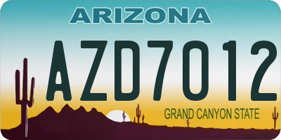 AZ license plate AZD7012