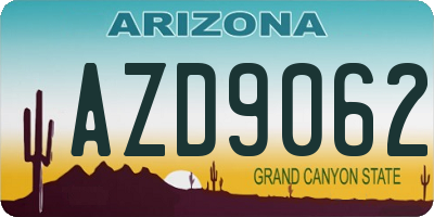 AZ license plate AZD9062