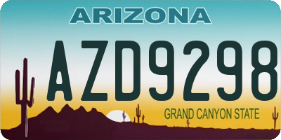 AZ license plate AZD9298