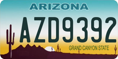 AZ license plate AZD9392