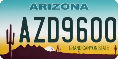 AZ license plate AZD9600