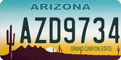 AZ license plate AZD9734