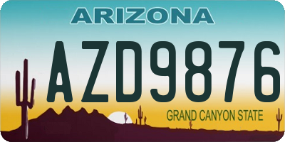 AZ license plate AZD9876