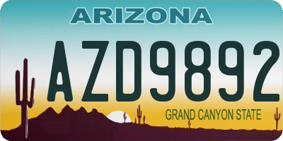 AZ license plate AZD9892