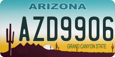 AZ license plate AZD9906