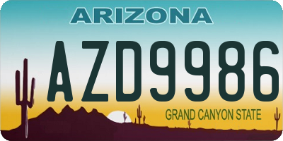 AZ license plate AZD9986