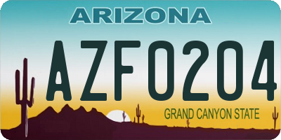 AZ license plate AZF0204