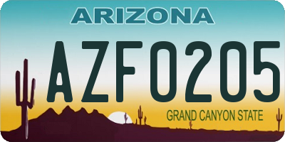 AZ license plate AZF0205