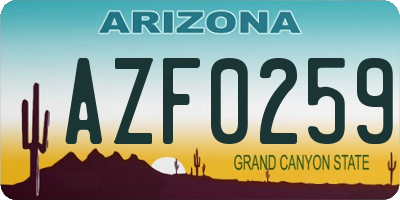 AZ license plate AZF0259