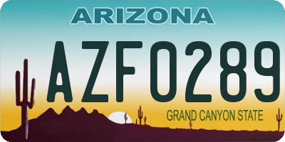 AZ license plate AZF0289