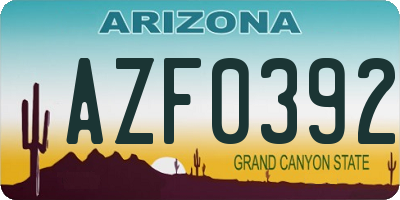 AZ license plate AZF0392